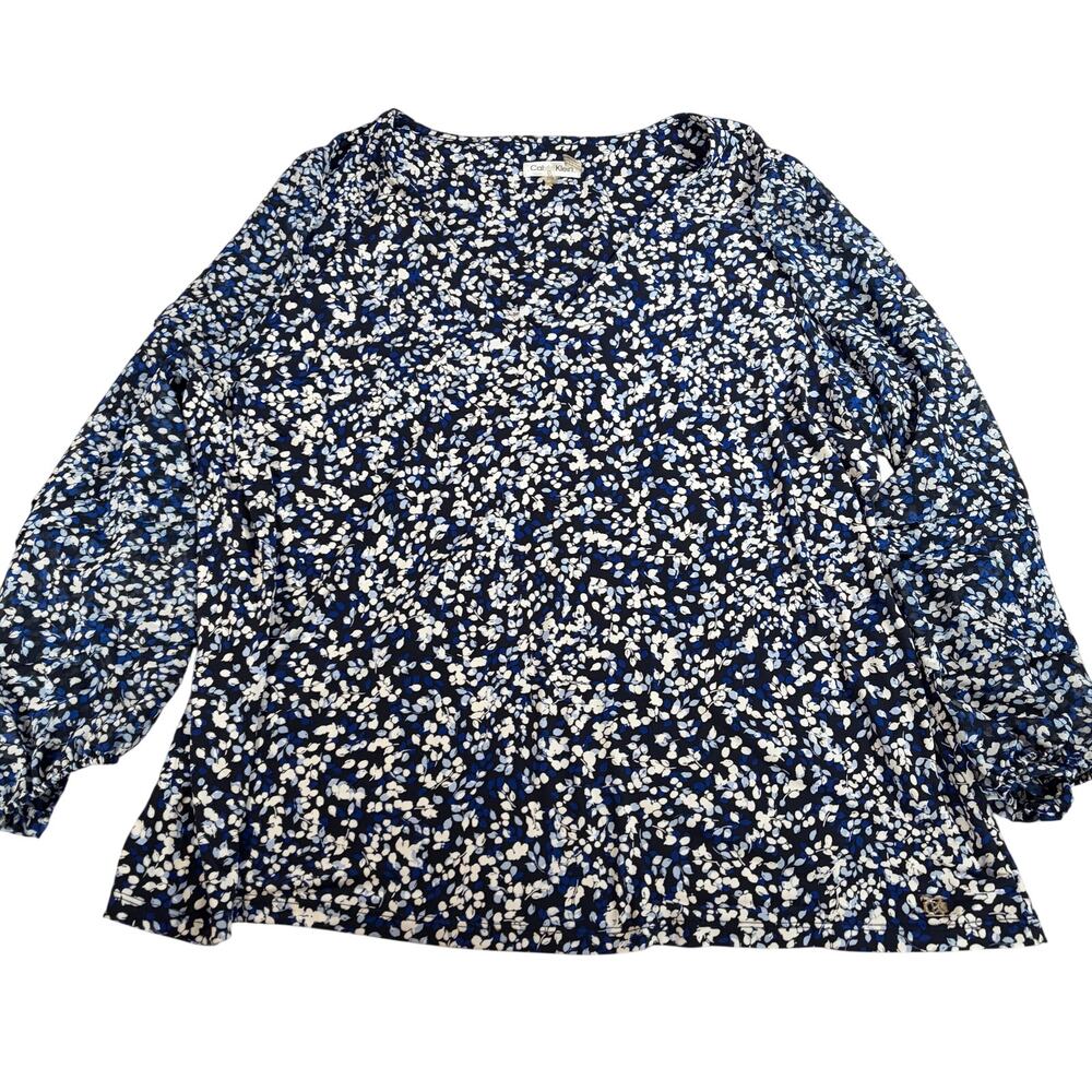 Calvin Klein womens blue white floral 3/4 balloon sleeve blouse. Size 2X. career